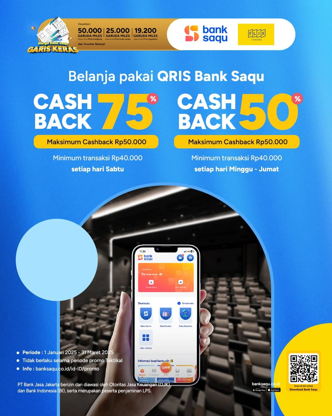 Promo Flix Cinema Cashback s/d 75% dengan QRIS Bank Saqu - Image 2