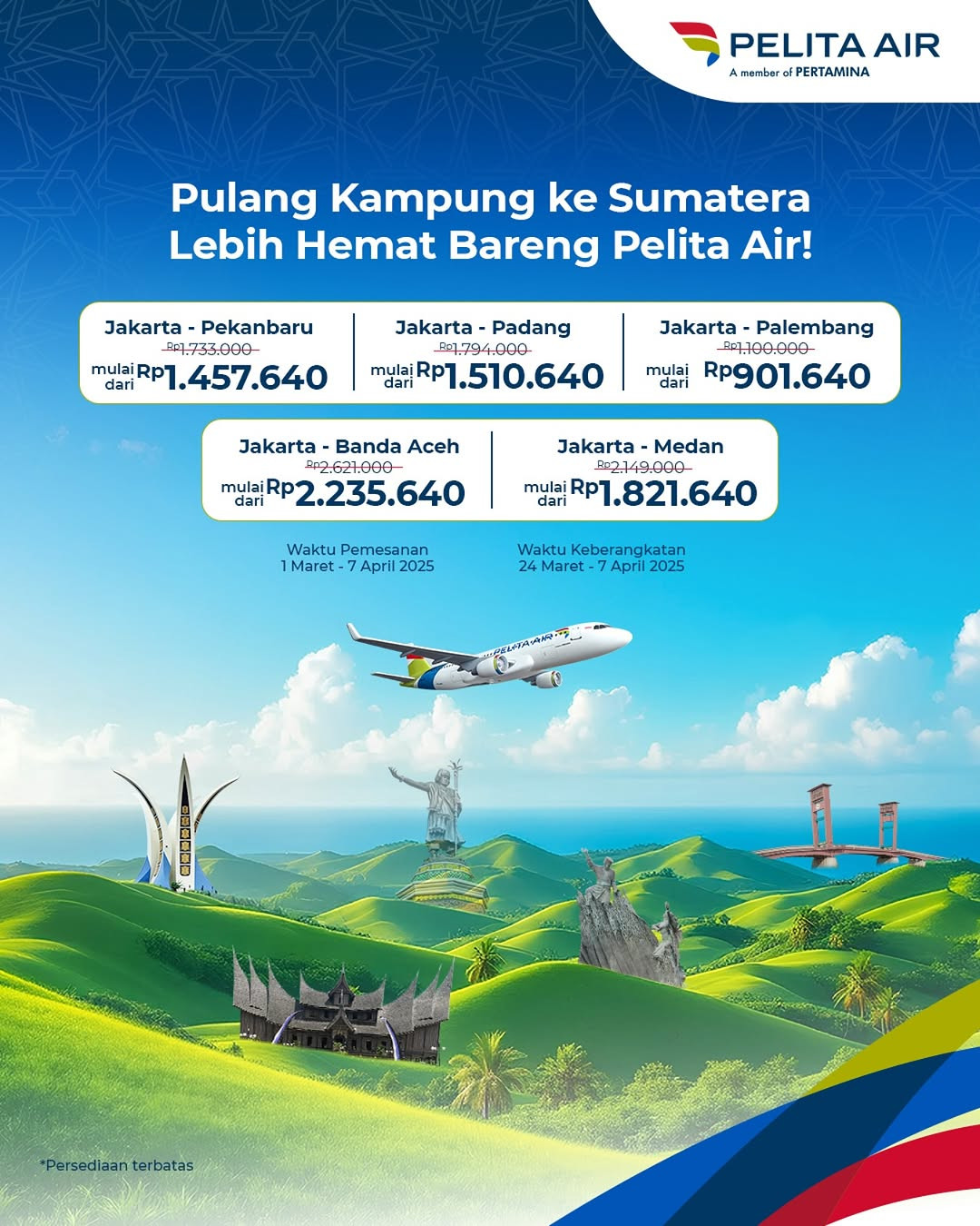 Promo Pelita Air Harga Khusus ke Sumatera