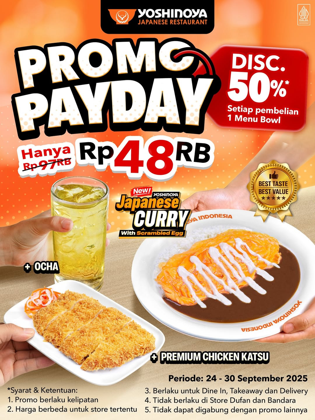Promo Yoshinoya Payday Diskon s/d 50% Hanya Rp 48.000